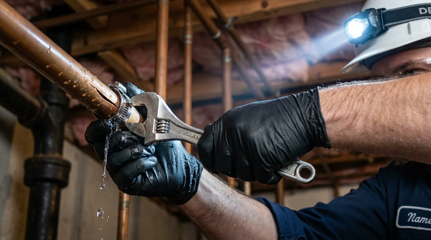 Emergency pipe clamp repair being performed by a Johns Plumbing LLC plumber in Kaneohe